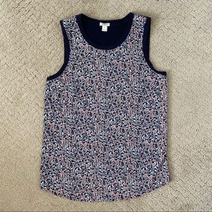 JCrew Navy & Pink Floral Satin Tank Sz S